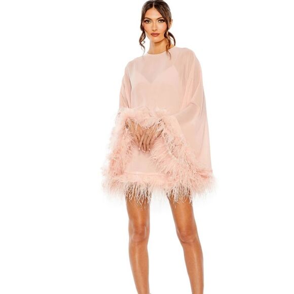 NWT MAC DUGGAL TRAPEZE DRESS WITH FEATHER TRIM 11622 $ 598.00 - Picture 3 of 11